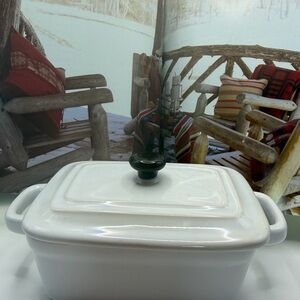 Housewares International White Ceramic Covered Butter 🧈 Dish with Dark Knob